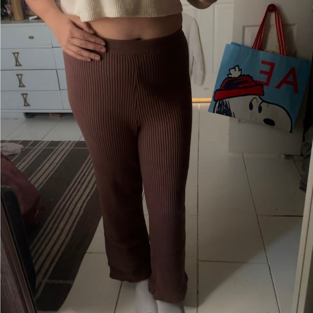 Paper Moon loungewear brown ribbed legging with open leg #brown #Loungewear